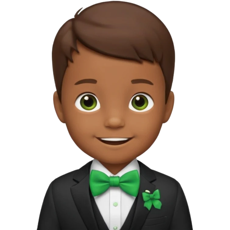 baby, boy, brown hair in suit, with green bow, smile emoji