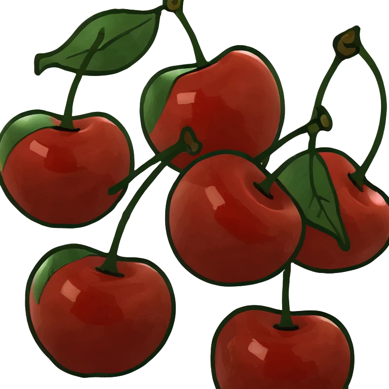 3D style cluster of shiny red cherries with green stems emoji