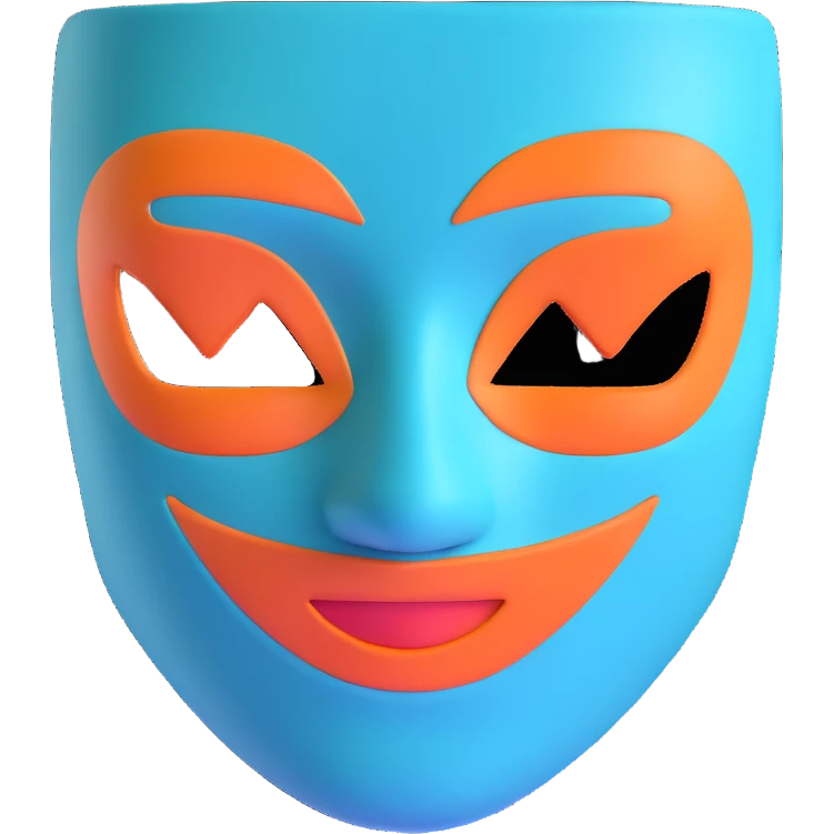 teal and orange ski mask with love expression emoji