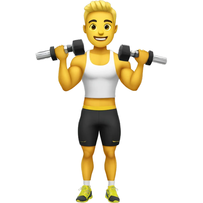 personal trainer with yellow skin holding dumbbells emoji