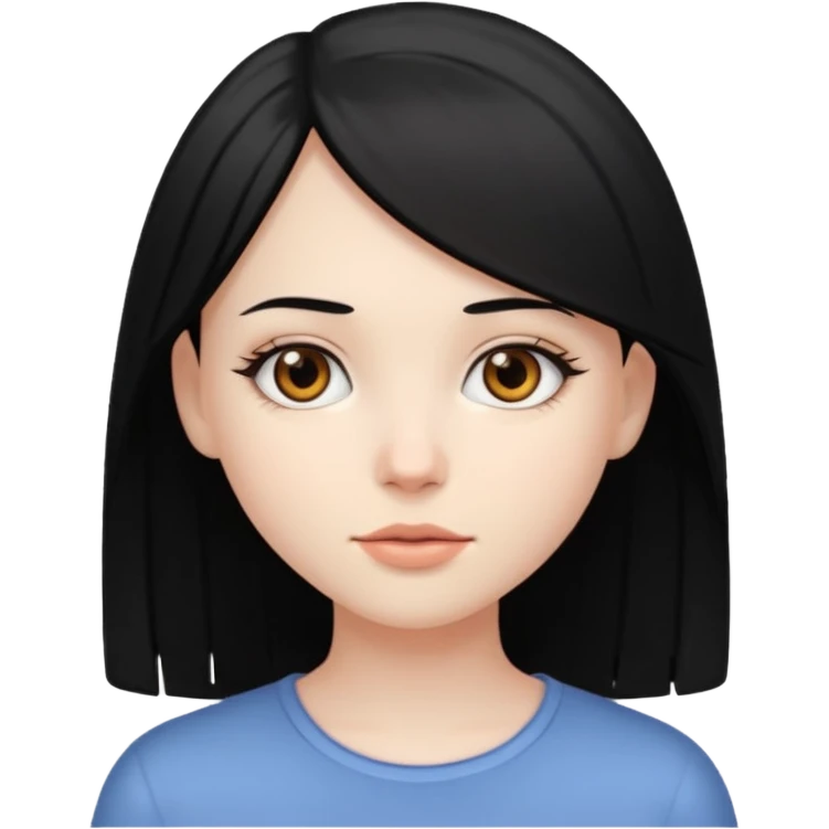 pale girl with black straight hair, brown eyes emoji