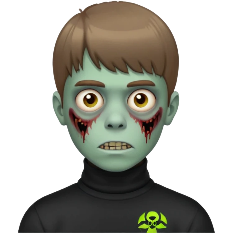 Crie um emoji de um menino com o cabelo castanho claro com uma franja reta e o corte low fade zumbi blusa de gola alta da adidas emoji