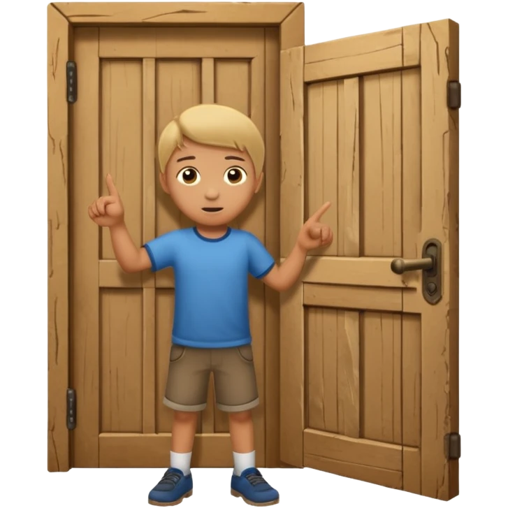 Boy pointing at door get out emoji