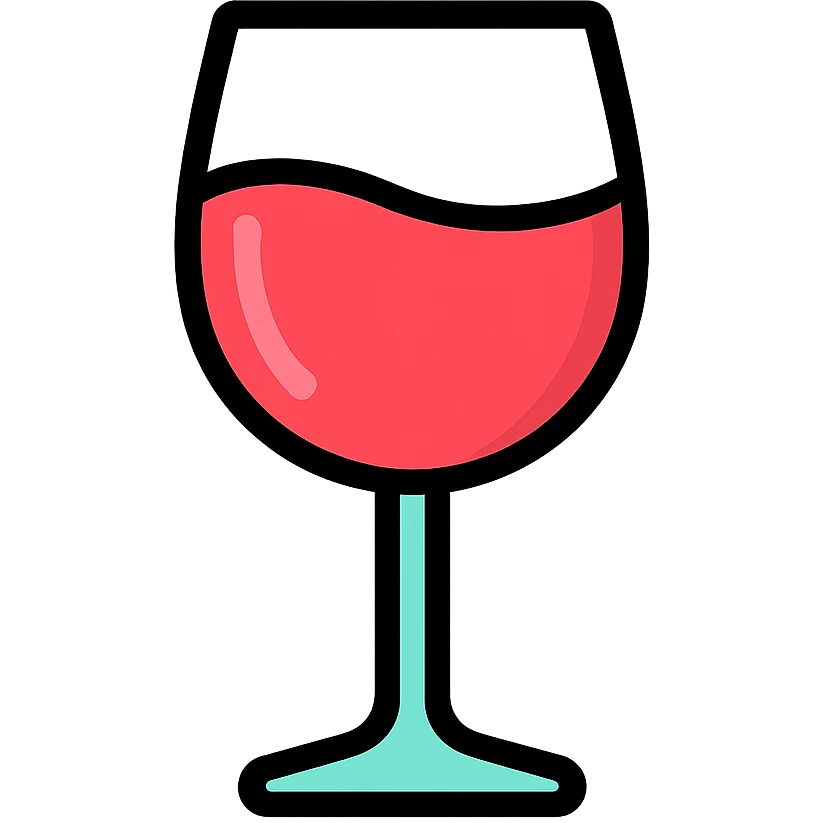 wine glass, color outline icon style, clean and modern, black outlines, simple and recognizable emoji