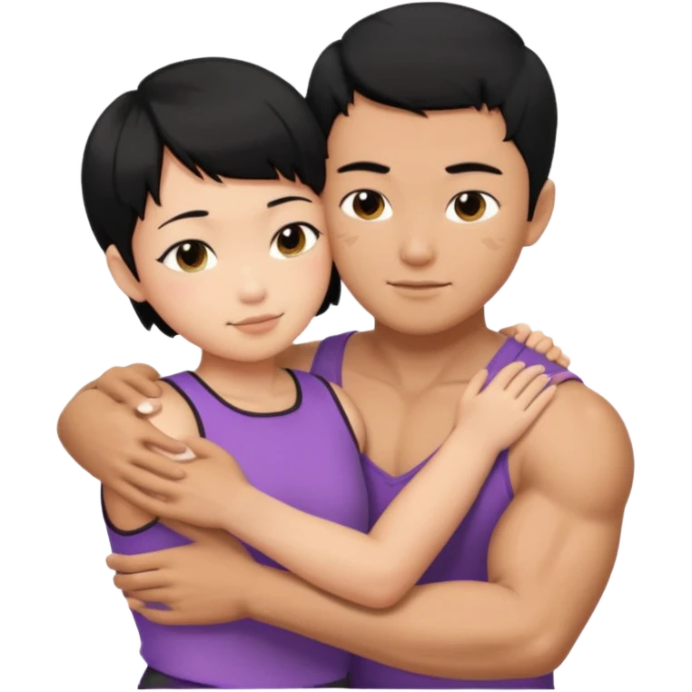 buff Asian Man black hair hugging girl with black pixie cut  emoji