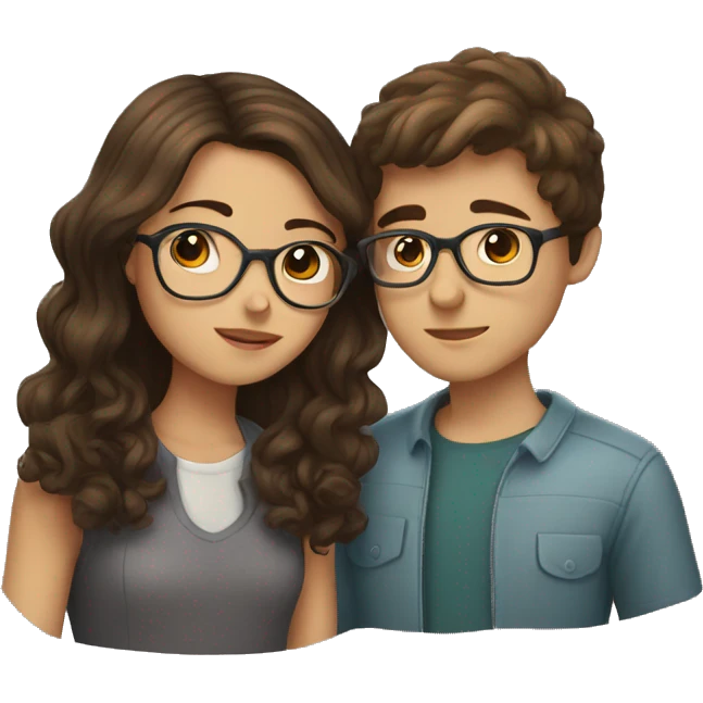 girl with brown hair kissing boy with brown hair and glasses emoji