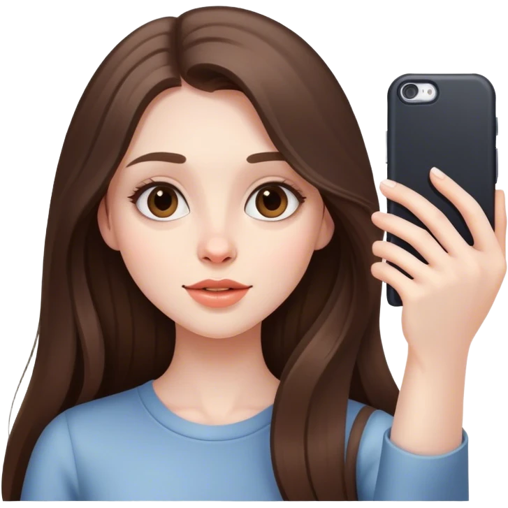  beautiful pale brunette girl with long hair taking selfie  emoji