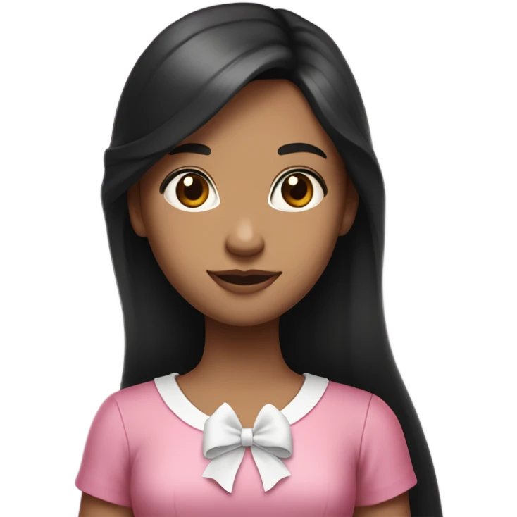 girl with long dark black hair, white skin, with Christian style, a pink dress, a bow in her hair and a pink Bible in her hand emoji