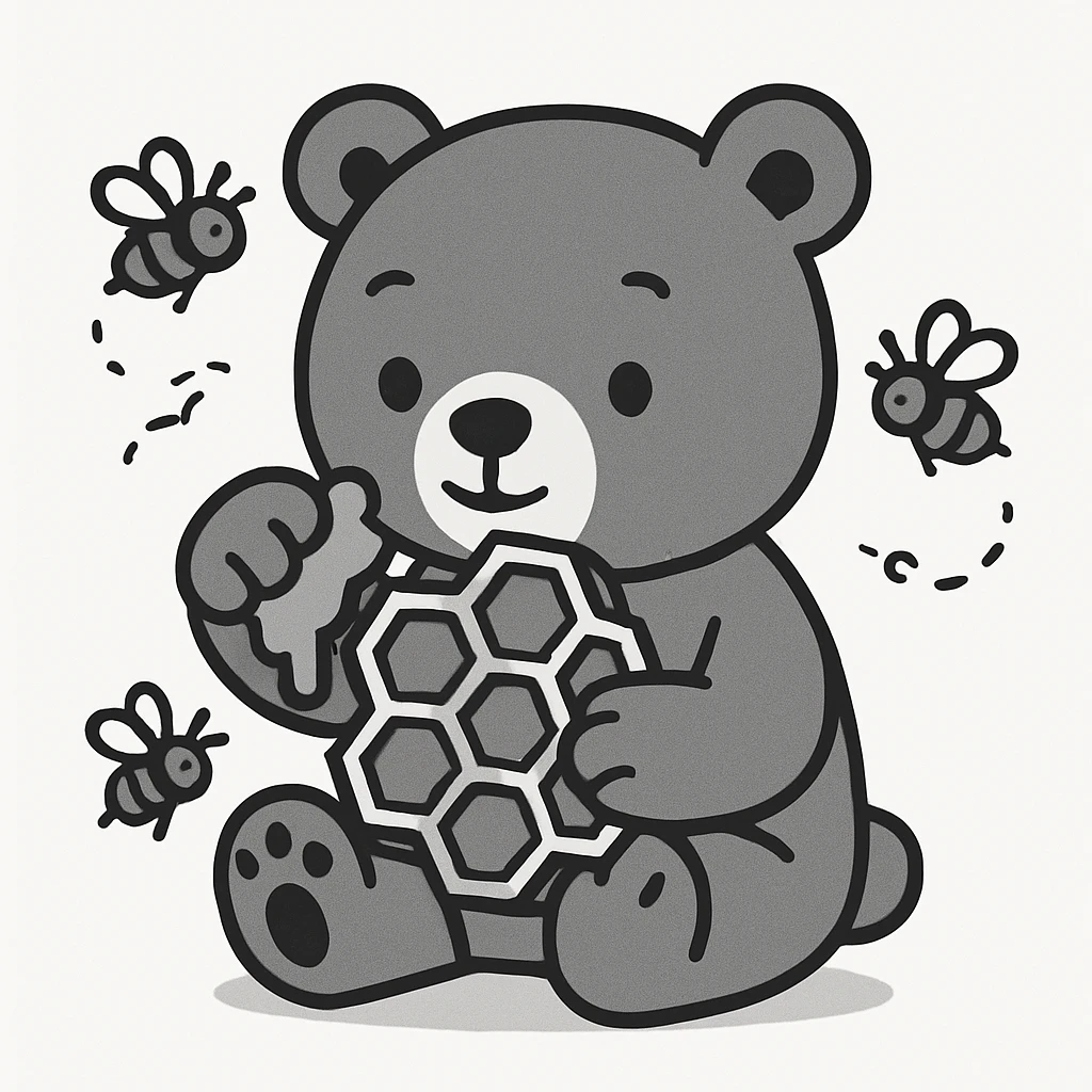 bear eating honeycomb with bees flying around emoji
