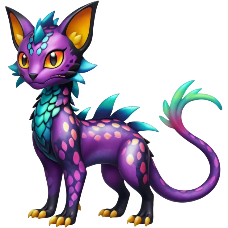 Spooky Colorful Scaley Shiny Liepard-Noivern-Litten-Sprigatito-Pokémon-fusion-creature (full body) emoji