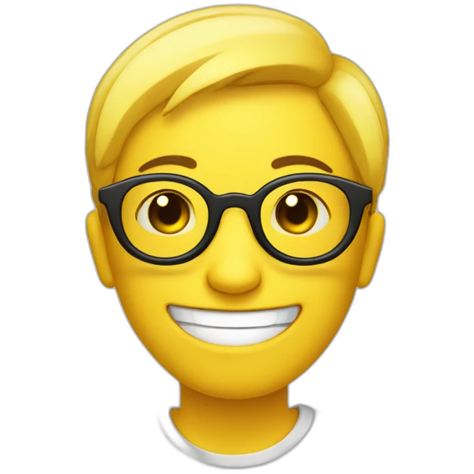 Yellow circle head With a cheerful expression with black eyes black glasses Hair on the head emoji