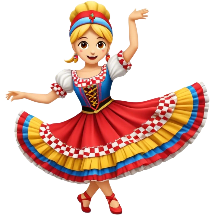 Cinematic Realistic Linđo Dance Emoji, depicted as a traditional Croatian folk dance with lively movements and colorful costumes, rendered with dynamic textures and vibrant festive lighting that captures its cultural vibrancy. emoji