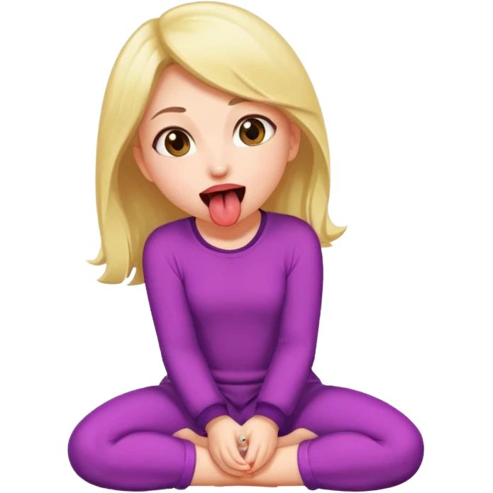 Girl on knees with tongue out emoji