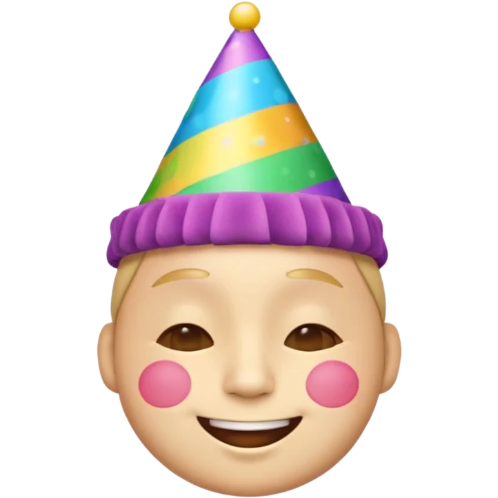 birthday face emoji, smiling with closed eyes, wearing a colorful party hat emoji