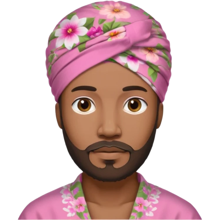 Black male, goatee beard, wearing pink floral turban-style head wrap emoji