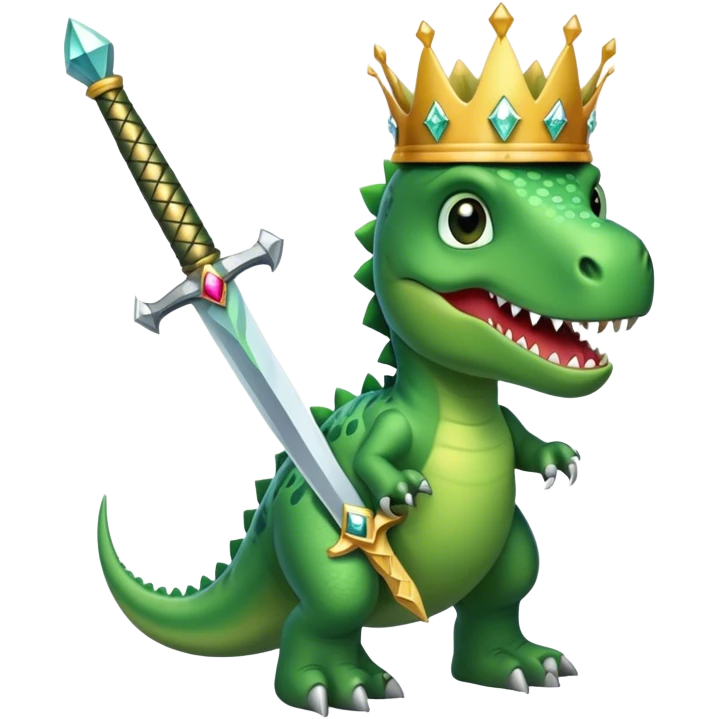Dinosaur with a crown and diamond sword emoji