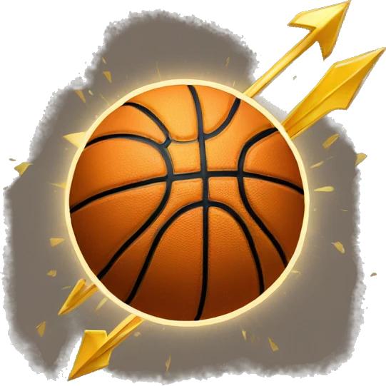 a basketball with a thin  long arrow in gold color hitting in the middle of it emoji