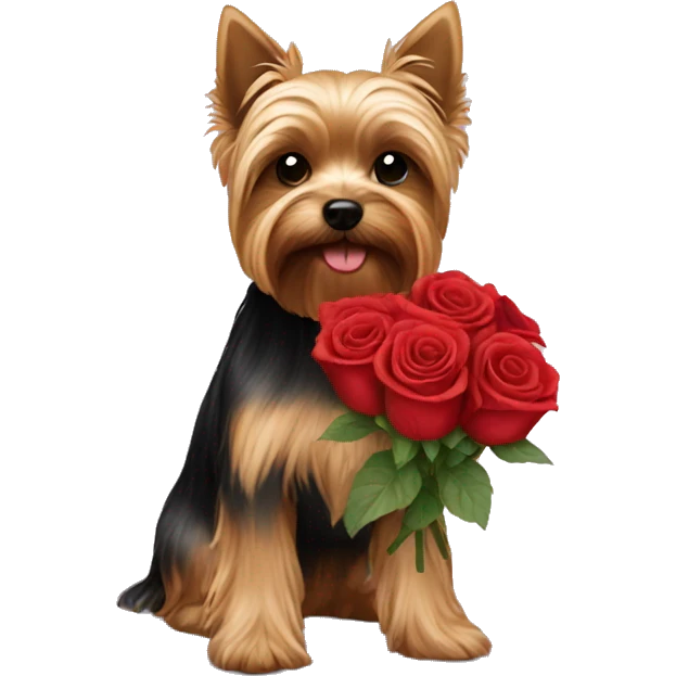 Yorkie holding red roses emoji