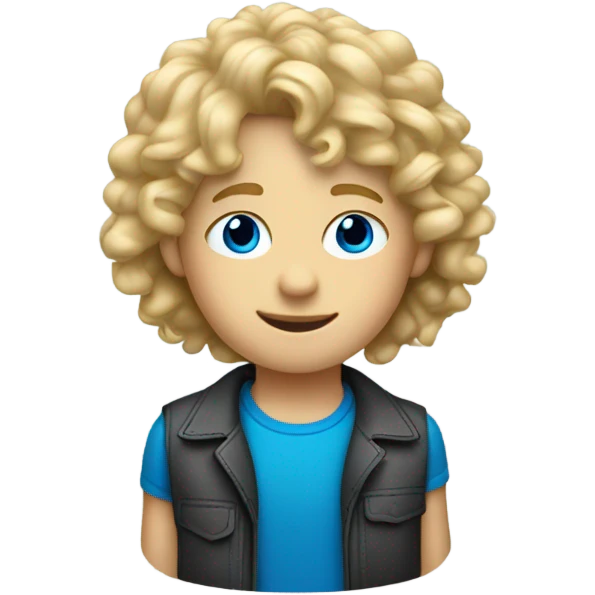 9 year old boy with blonde curly haired mullet and blue eyes emoji
