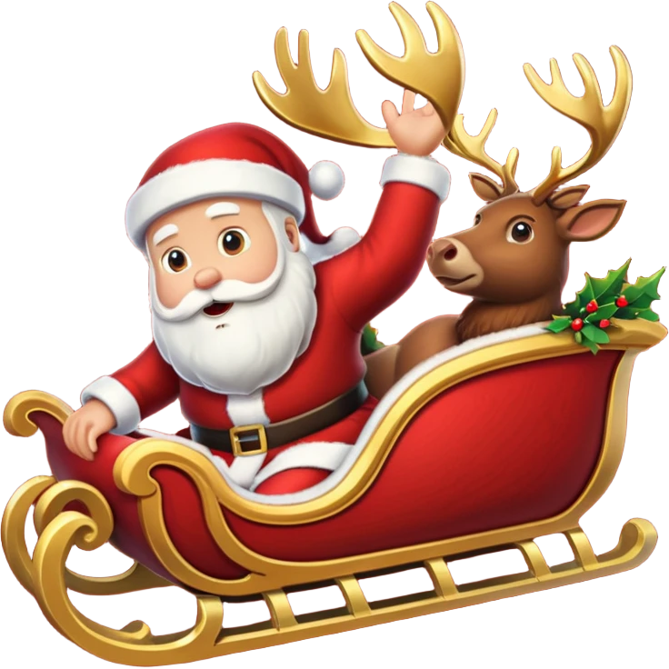 Santas sleigh with Santa in it and deer leading it  emoji