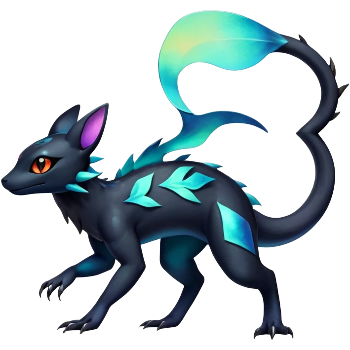 Colorful Iridescent Exotic Salandit-Aurorus-Umbreon-Fakémon-hybrid-creature (full body)  emoji