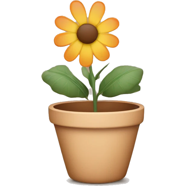 there is a pot in pastel brown colors and a flower in it emoji