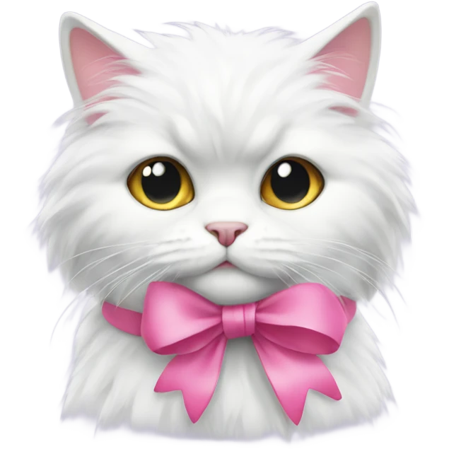 White furry cat with pink bow emoji