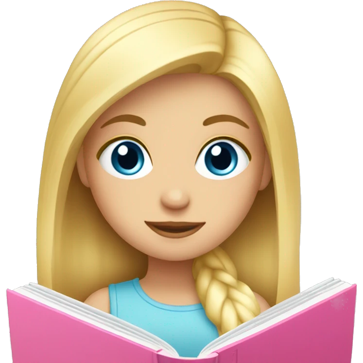 blonde hair blue eyed girl reading pink book emoji