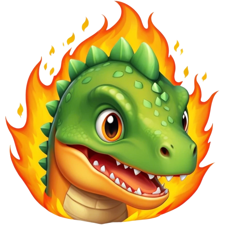 baby dinosaur face on fire emoji