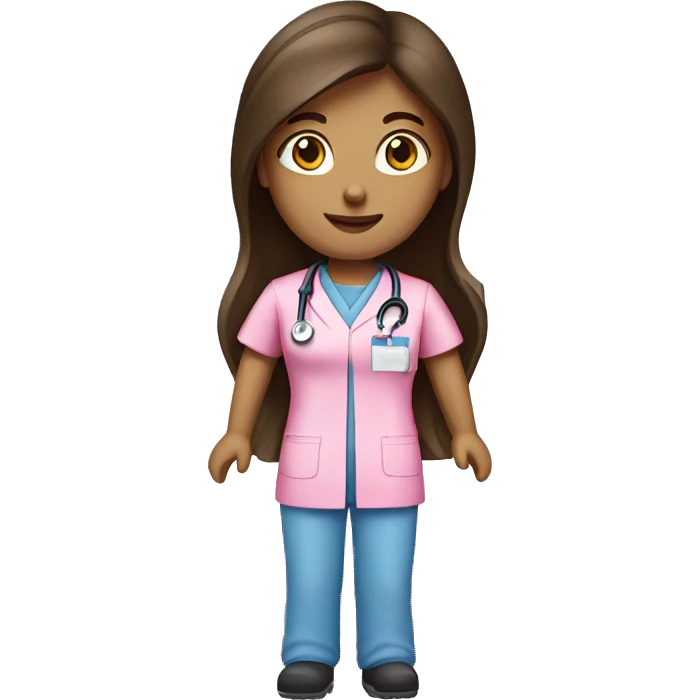 Brunette Long hair nurse in pink scrubs  emoji