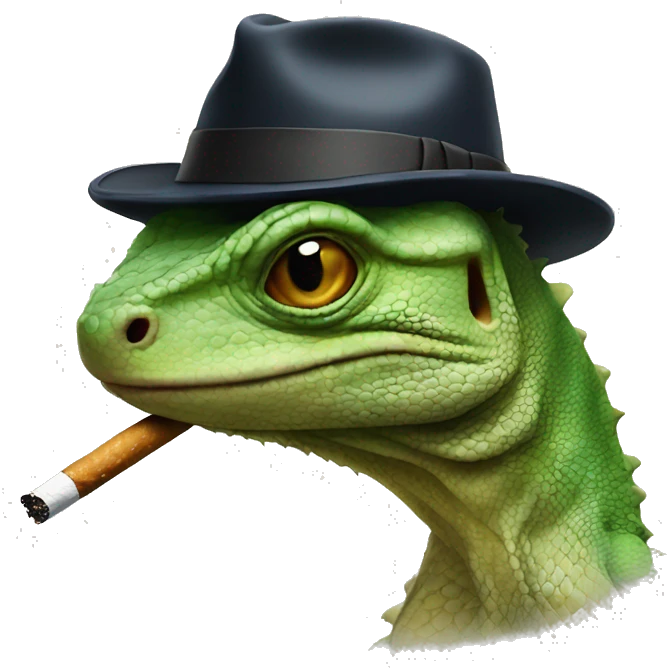 Lizard wearing a fedora smoking a cigarette  emoji
