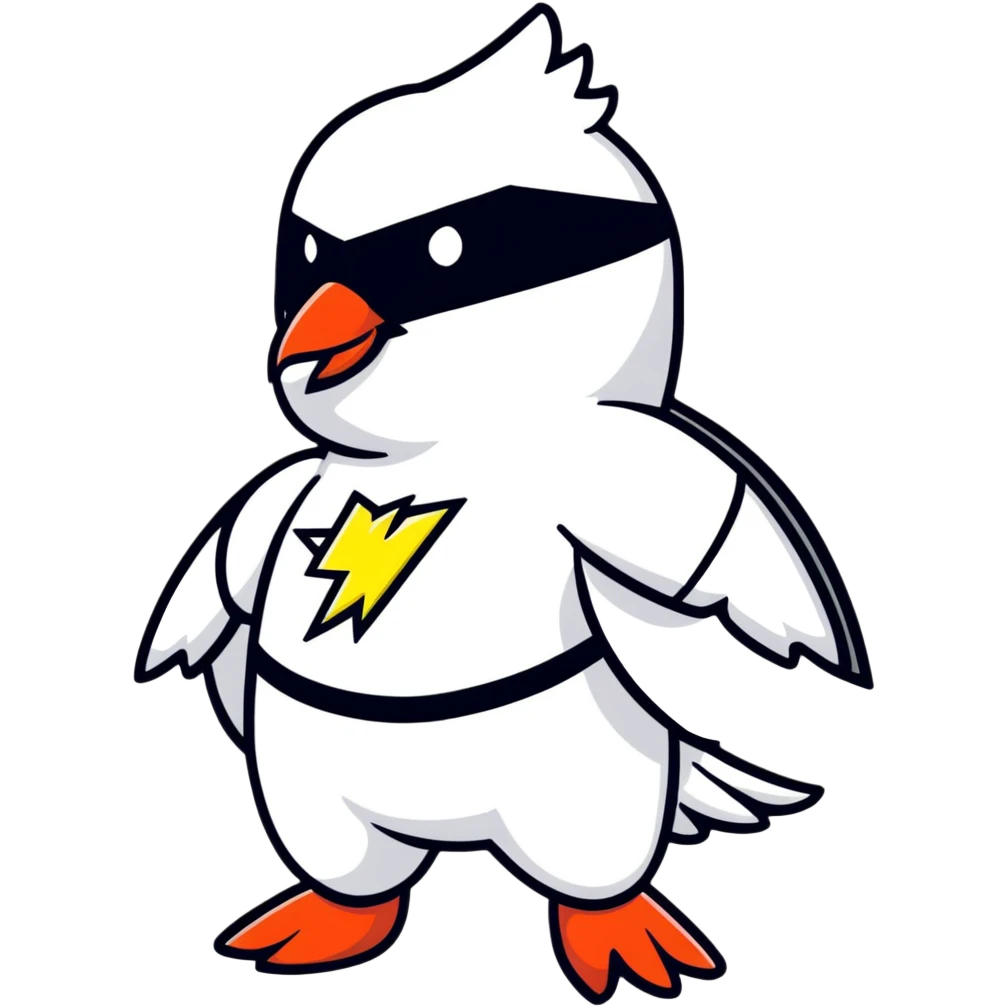 white pigeon in Flash superhero suit emoji