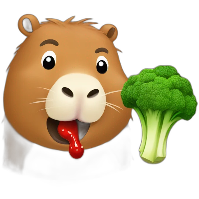 Capybara eating a broccoli with ketchup emoji
