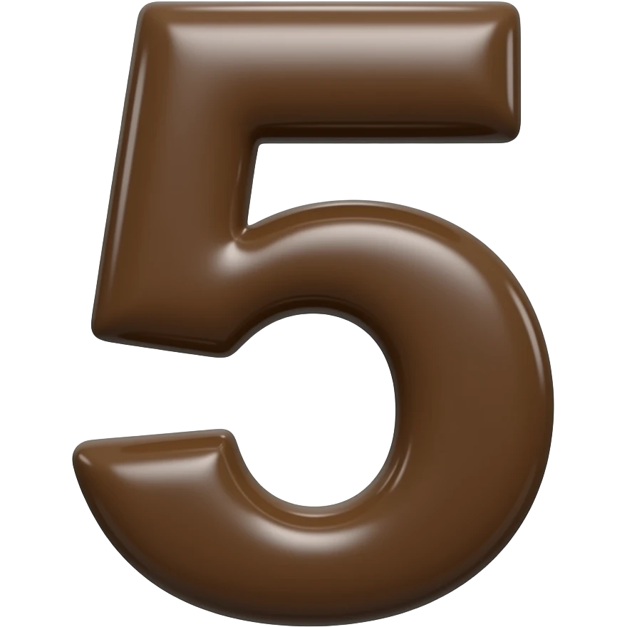 Create an emoji of the number 5 in a shiny dark brown tone and make the number very thick emoji