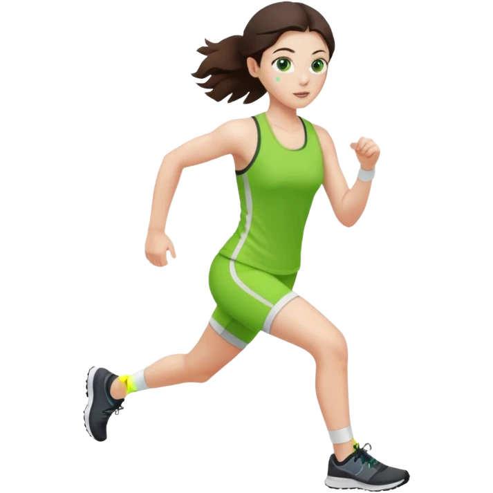 a white brunette girl with green eyes and freckles going for a run emoji