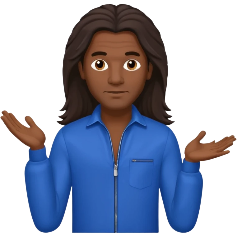 Fabrice Morvan, French Singer (b.1966) with dark skin, long brown hair, blue outfit emoji