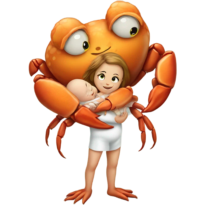 sea crab hugging female baby chicken  emoji