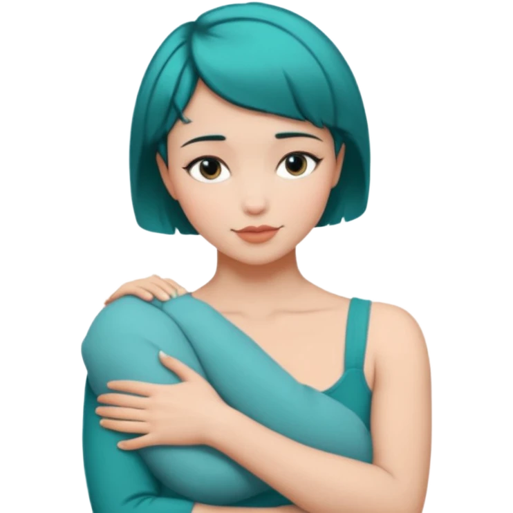 Teal hugs with Belles wording short hair emoji