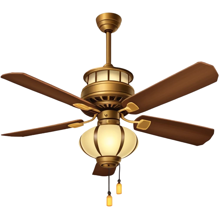 Ceiling Fan – wide-blade wooden fan spinning gently above lantern lights. emoji