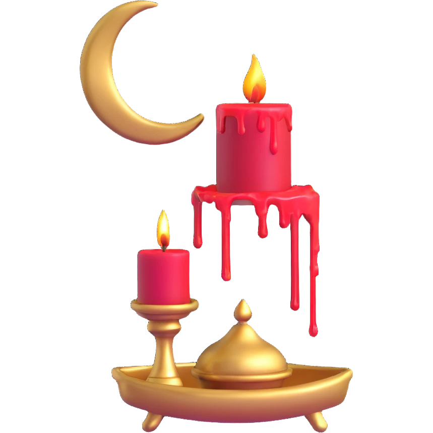 dripping red candle in a gold holder with a crescent moon in the background emoji