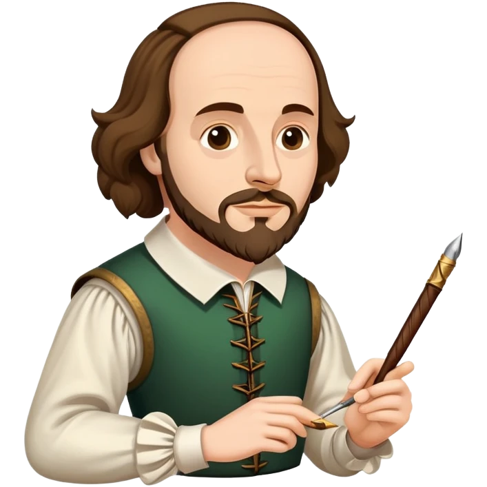 Shakespeare holding a quill pen writing a play emoji