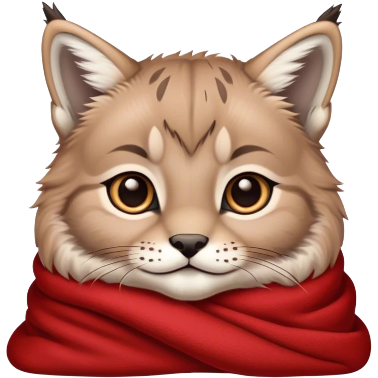 Cute baby Canadian lynx cozy in red blanket emoji