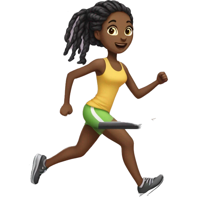 Black girl with locs in a ponytail running on a treadmill emoji