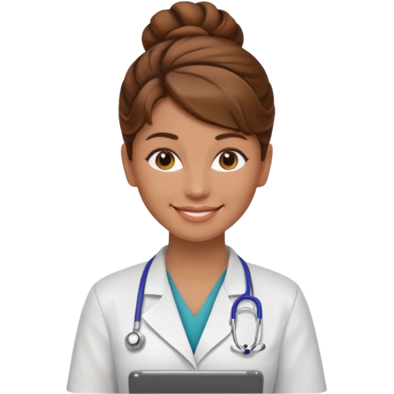 healthcare instructor standing up brown hair updo emoji