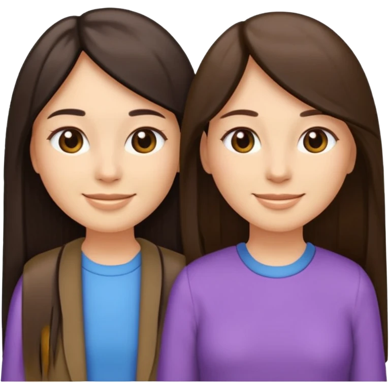 generate me emojis of sisters, one should look older, the other younger. the older one has dark brown hair, long, straight, the younger one is slightly lighter, also straight, long. clothes are any in principle, the main thing is that they more or less look like each other emoji