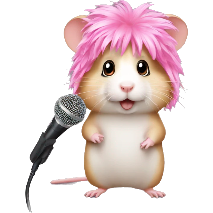 hamster with long pink wig and microphone emoji