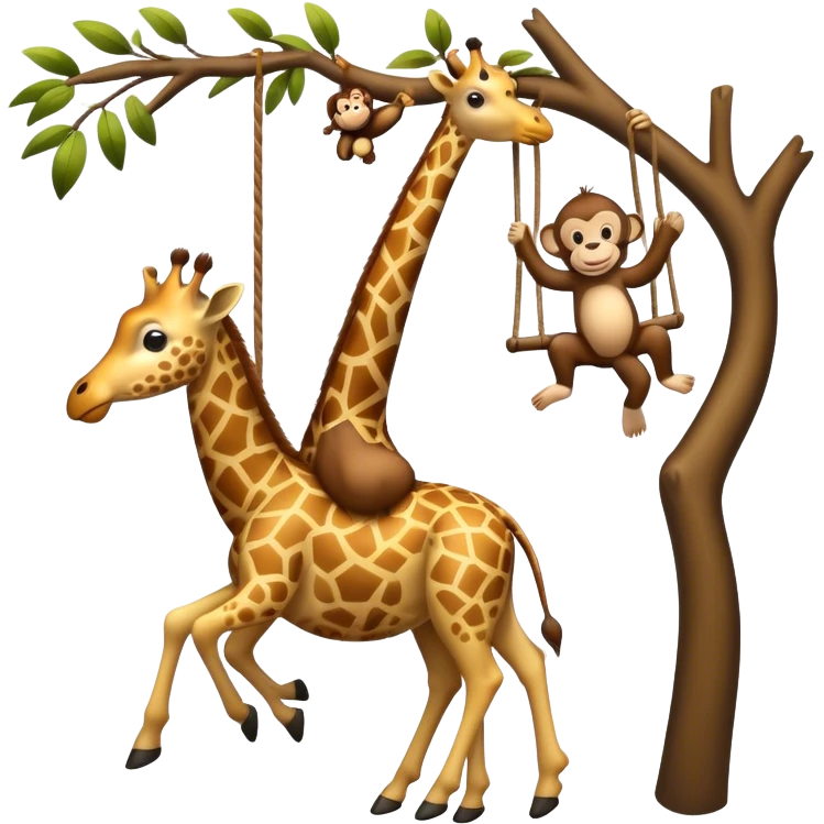 Giraffe swinging with a monkey emoji
