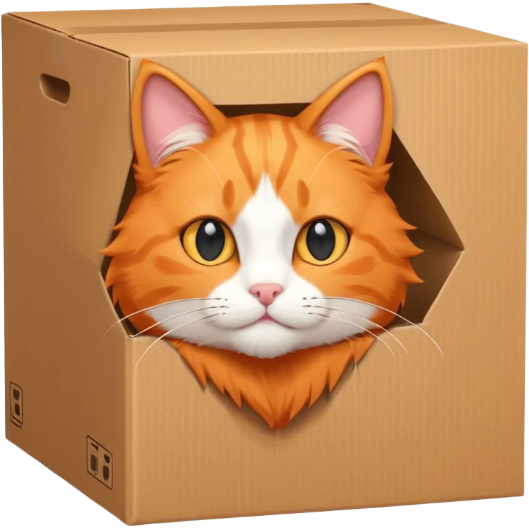 cat head showing out from a box, make it look like a anime character cat that is orange cat emoji