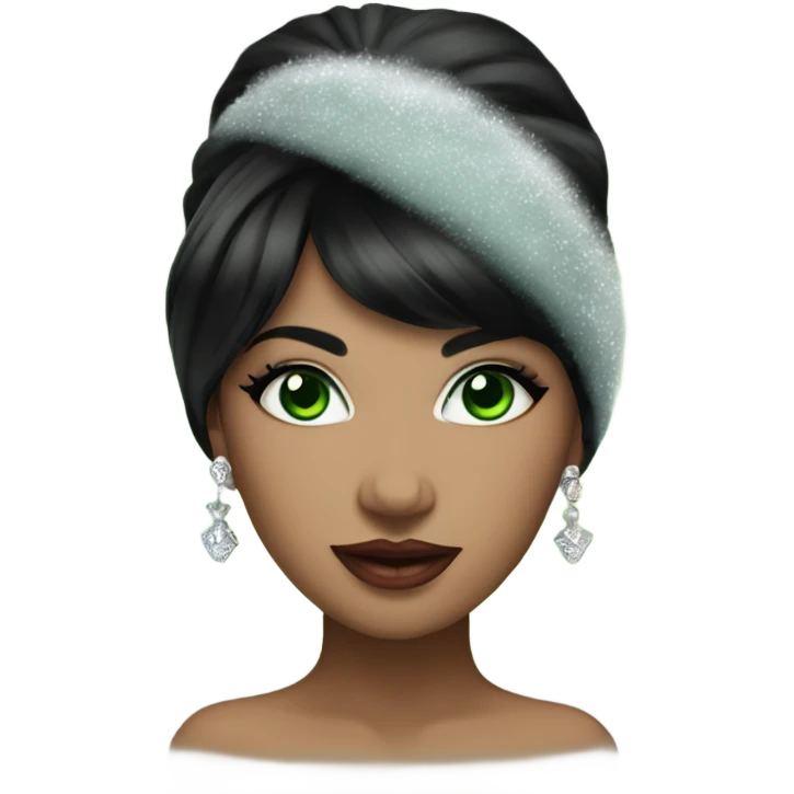 Burlesque dancer in winter costume with black hair and green eyes emoji