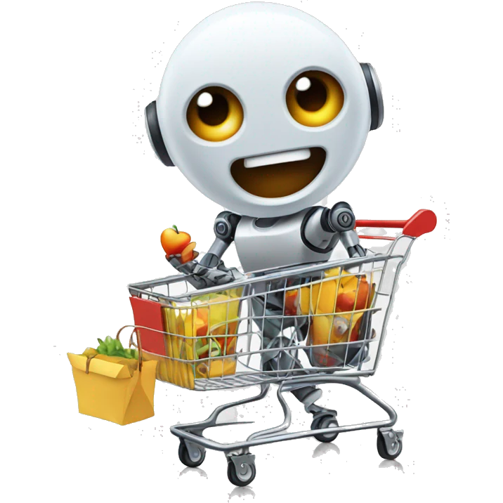 robot having fun inside a shopping cart emoji